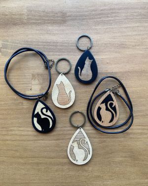 Colgante/llavero de madera gato